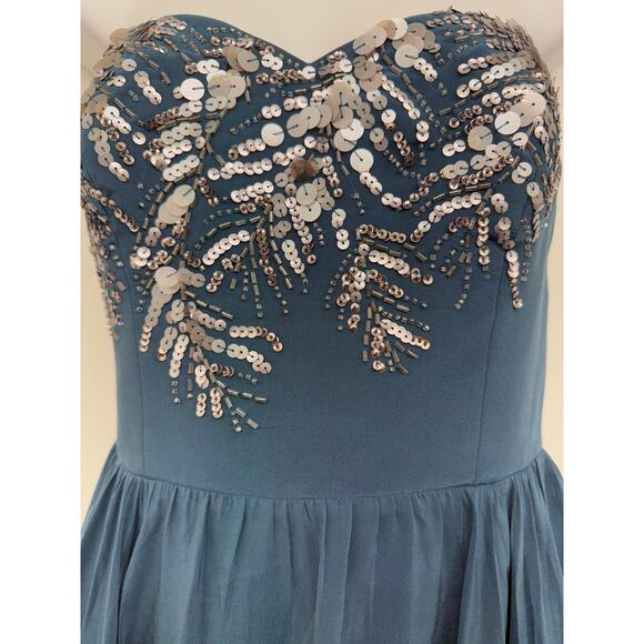 Rebecca Taylor Beaded Feather Silk Strapless Dress Sz 4 - Picture 6 of 7